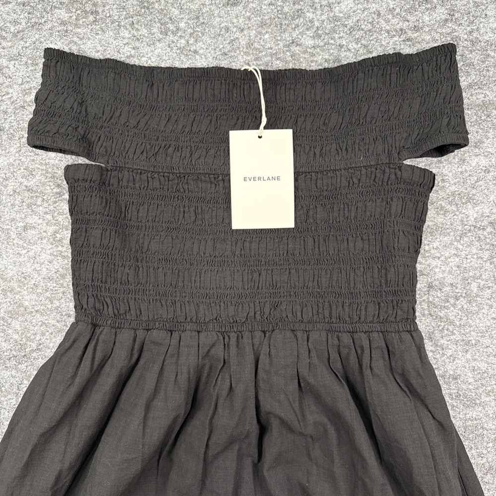 Everlane Gauze Off The‎ Shoulder Smocked dress women's XS black organic $168 NEW
